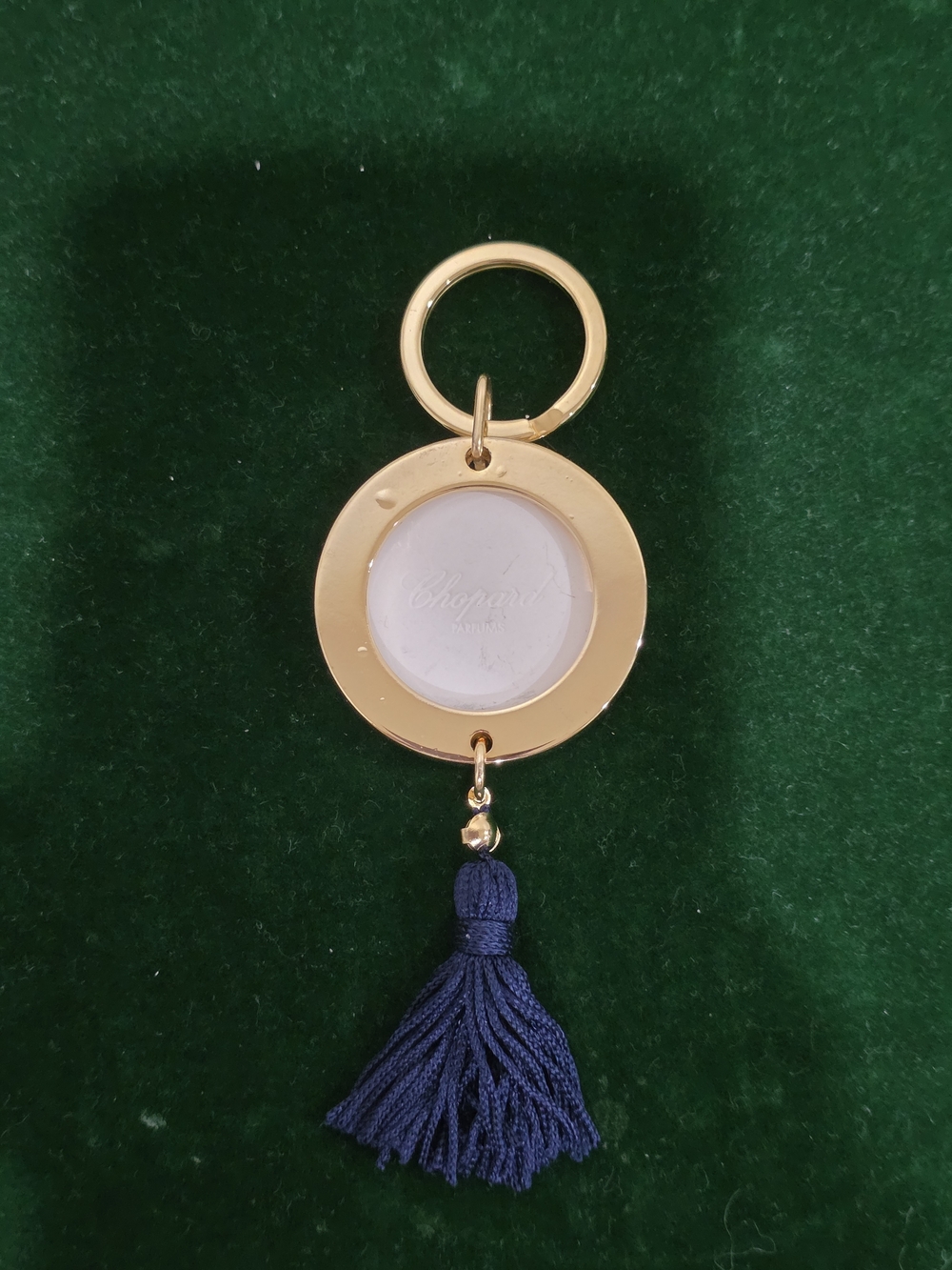 Chopard Gold Keyring with Navy Tassel and Round Medallion